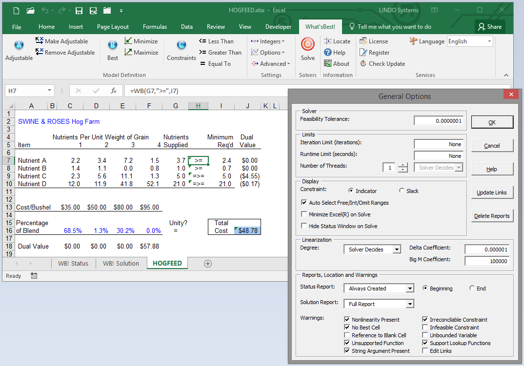 What'sBest spreadsheet solver